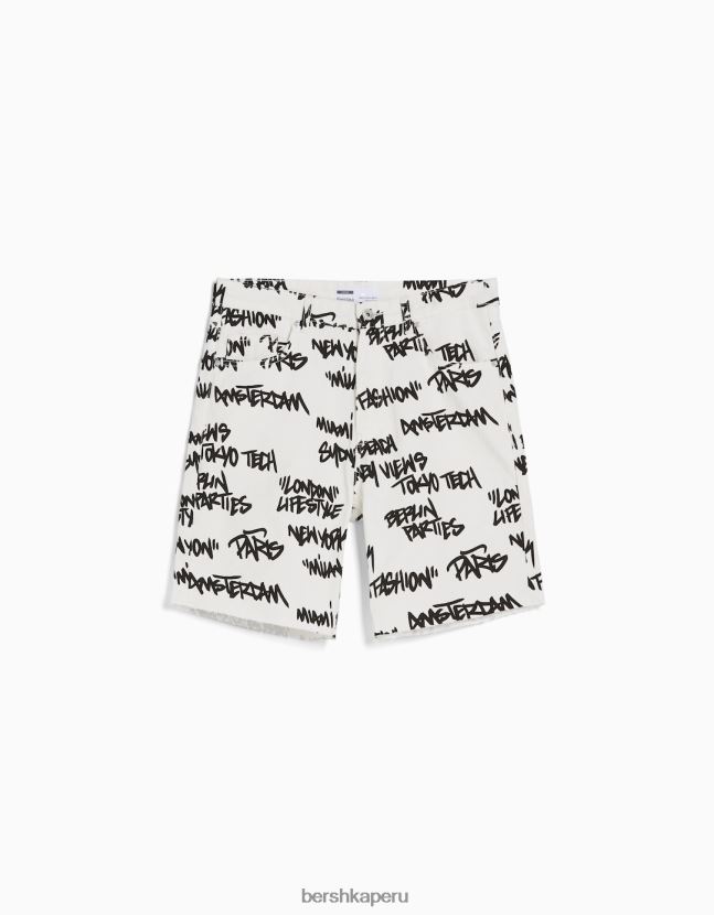 blanco Bershka hombres bermudas de mezclilla con rotos estampados 806J6B3335
