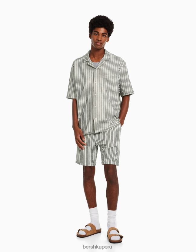 blanco negro Bershka hombres bermudas estilo jogger rústico a rayas 806J6B3370