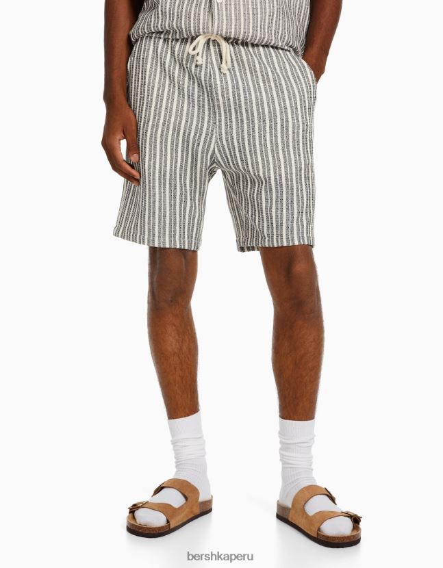 blanco negro Bershka hombres bermudas estilo jogger rústico a rayas 806J6B3370