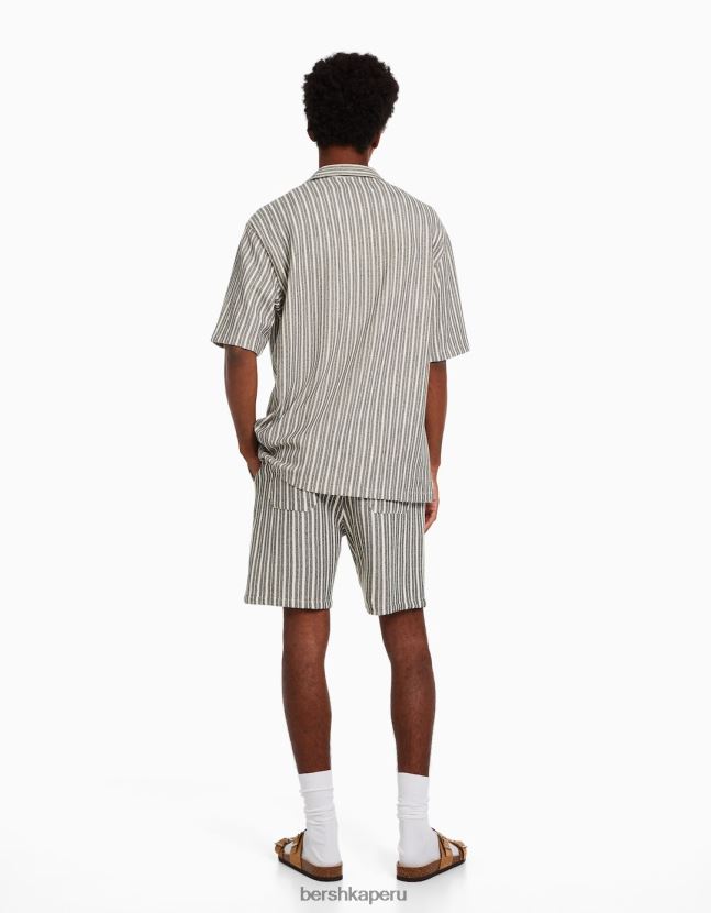 blanco negro Bershka hombres bermudas estilo jogger rústico a rayas 806J6B3370