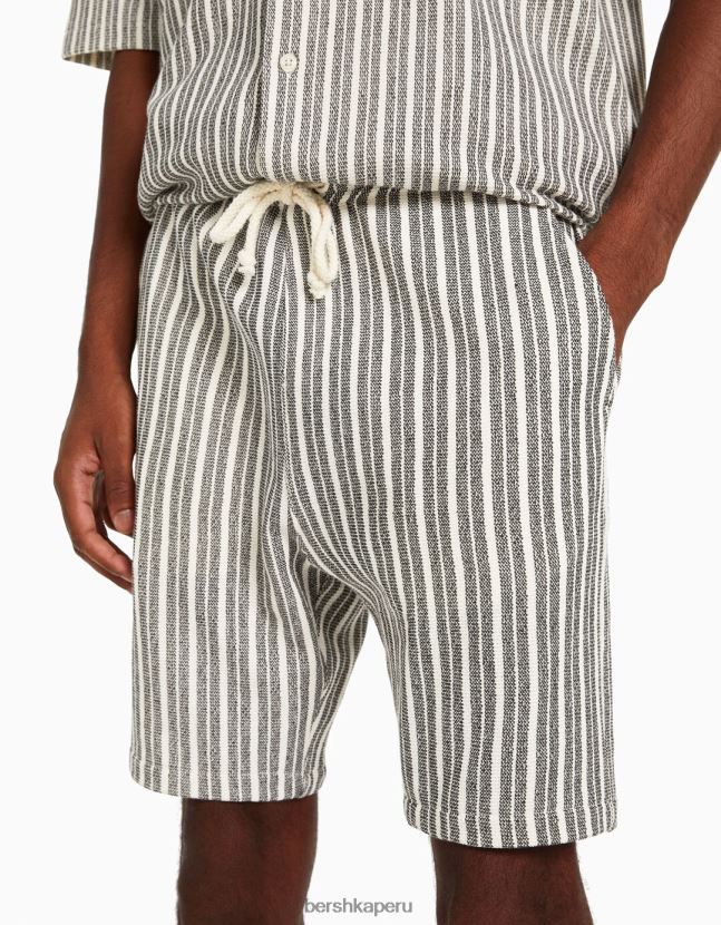 blanco negro Bershka hombres bermudas estilo jogger rústico a rayas 806J6B3370