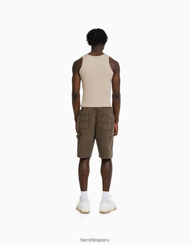 camello Bershka hombres bermudas jogger de mezcla de algodón y lino 806J6B3359