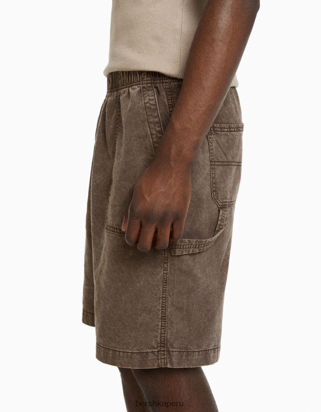 camello Bershka hombres bermudas jogger de mezcla de algodón y lino 806J6B3359