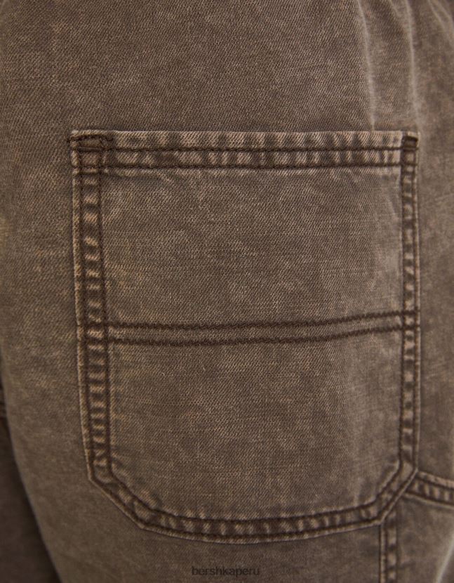camello Bershka hombres bermudas jogger de mezcla de algodón y lino 806J6B3359