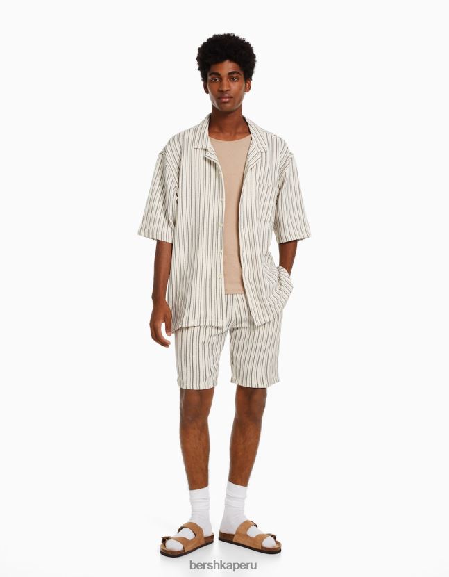 crema Bershka hombres bermudas estilo jogger rústico a rayas 806J6B3369