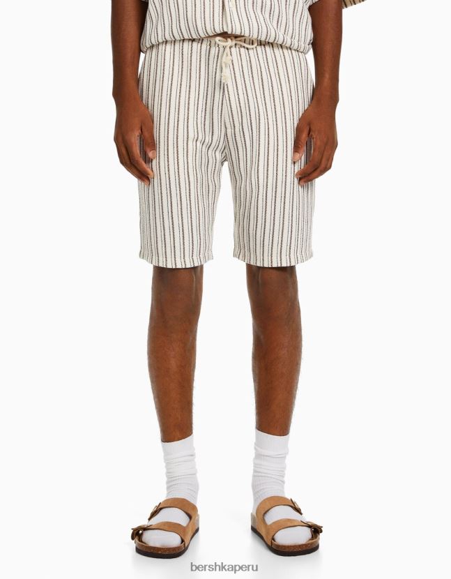crema Bershka hombres bermudas estilo jogger rústico a rayas 806J6B3369
