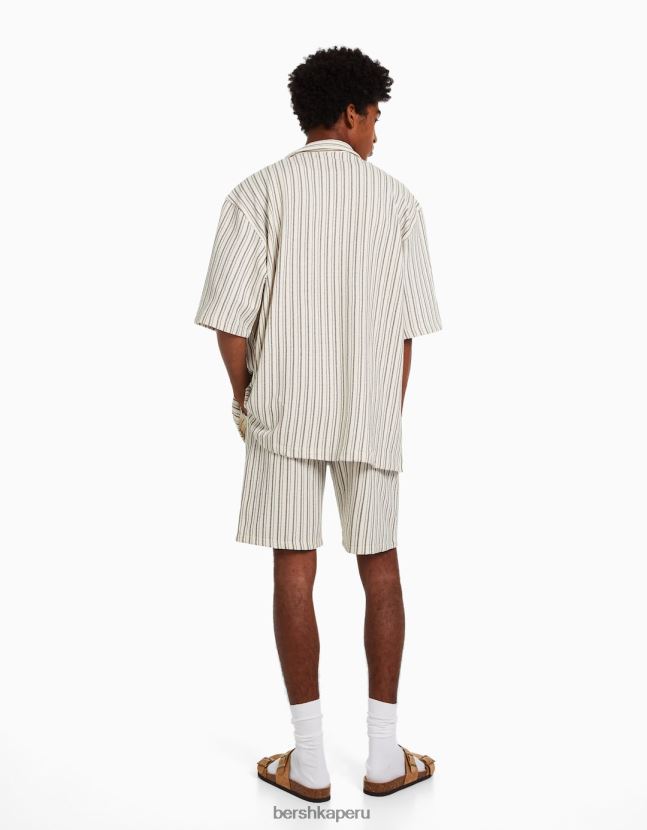 crema Bershka hombres bermudas estilo jogger rústico a rayas 806J6B3369