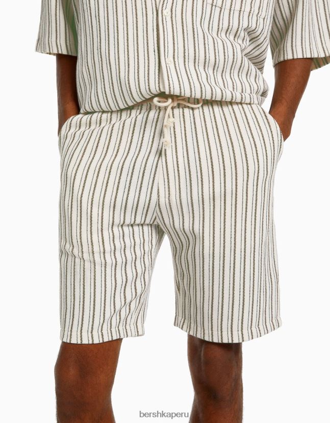crema Bershka hombres bermudas estilo jogger rústico a rayas 806J6B3369