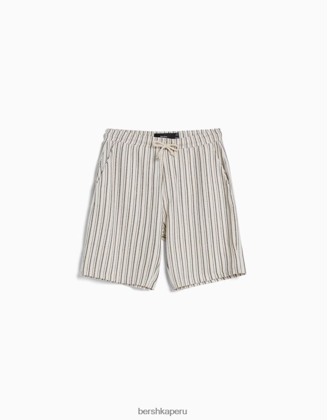 crema Bershka hombres bermudas estilo jogger rústico a rayas 806J6B3369
