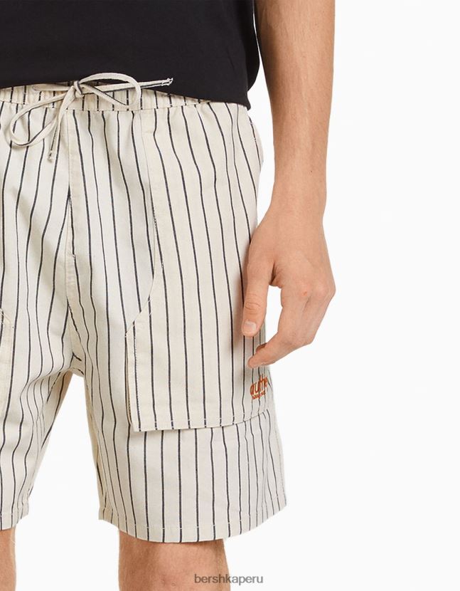 crema Bershka hombres bermudas jogger de mezclilla a rayas deportivas retro 806J6B3368