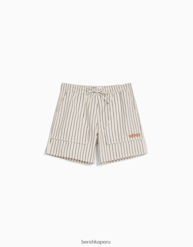 crema Bershka hombres bermudas jogger de mezclilla a rayas deportivas retro 806J6B3368