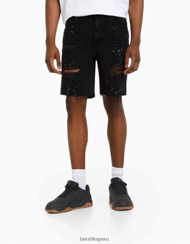 exclusivo Bershka hombres bermudas de mezclilla rota con salpicaduras de pintura 806J6B3332