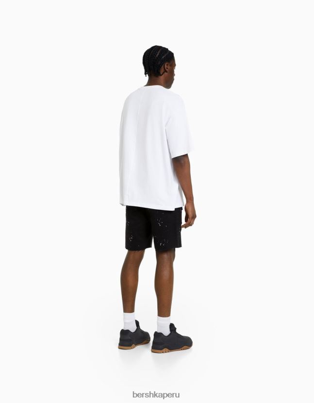 exclusivo Bershka hombres bermudas de mezclilla rota con salpicaduras de pintura 806J6B3332