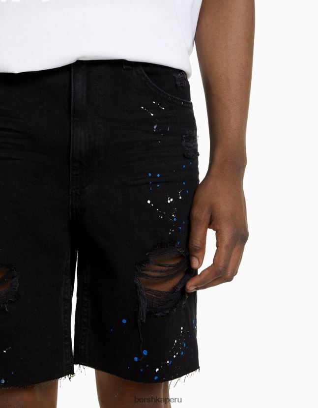 exclusivo Bershka hombres bermudas de mezclilla rota con salpicaduras de pintura 806J6B3332