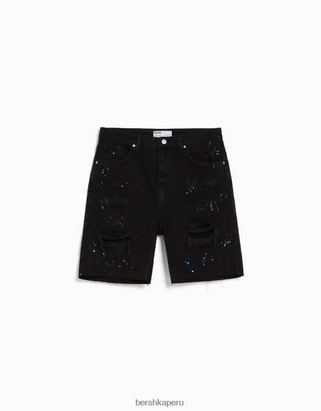 exclusivo Bershka hombres bermudas de mezclilla rota con salpicaduras de pintura 806J6B3332