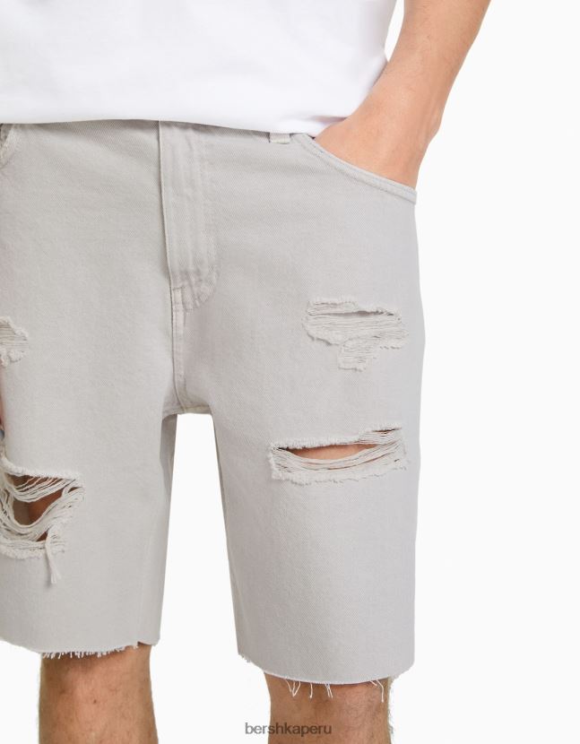 gris Bershka hombres bermudas de mezclilla con rotos de colores 806J6B3309