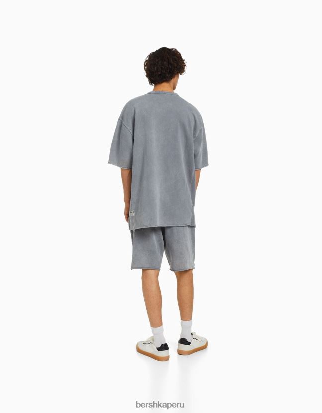gris Bershka hombres bermudas felpa descolorida 806J6B3362