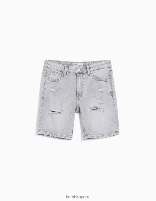 gris oscuro Bershka hombres bermudas de mezclilla con rotos 806J6B3343