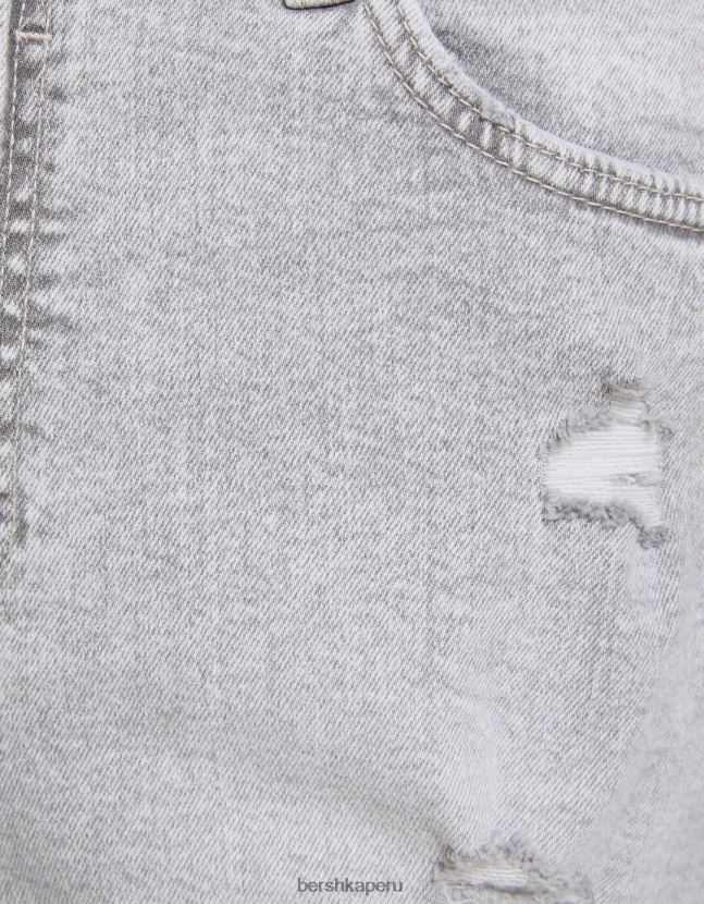 gris oscuro Bershka hombres bermudas de mezclilla con rotos 806J6B3343