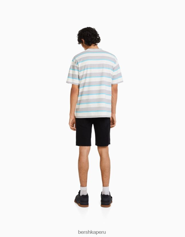 negro Bershka hombres bermudas de mezclilla rasgadas slim fit 806J6B3303
