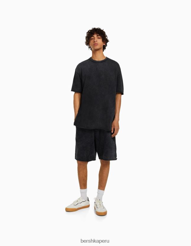 negro Bershka hombres bermudas felpa descolorida 806J6B3361