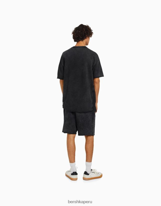 negro Bershka hombres bermudas felpa descolorida 806J6B3361