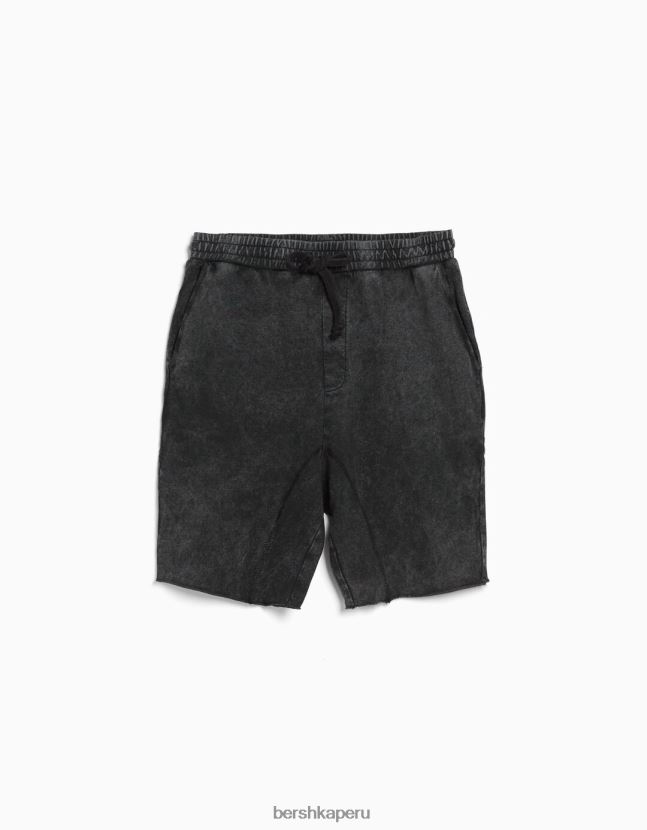 negro Bershka hombres bermudas felpa descolorida 806J6B3361