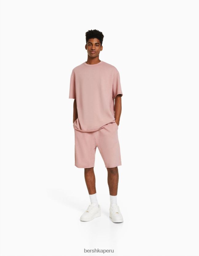 rosa Bershka hombres bermudas felpa descolorida 806J6B3360