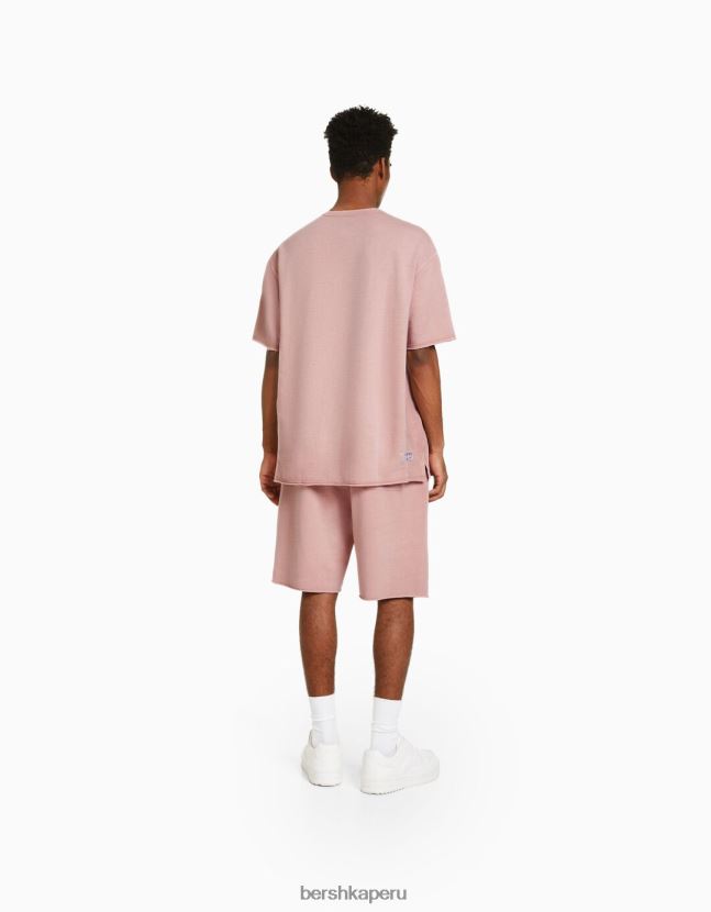 rosa Bershka hombres bermudas felpa descolorida 806J6B3360