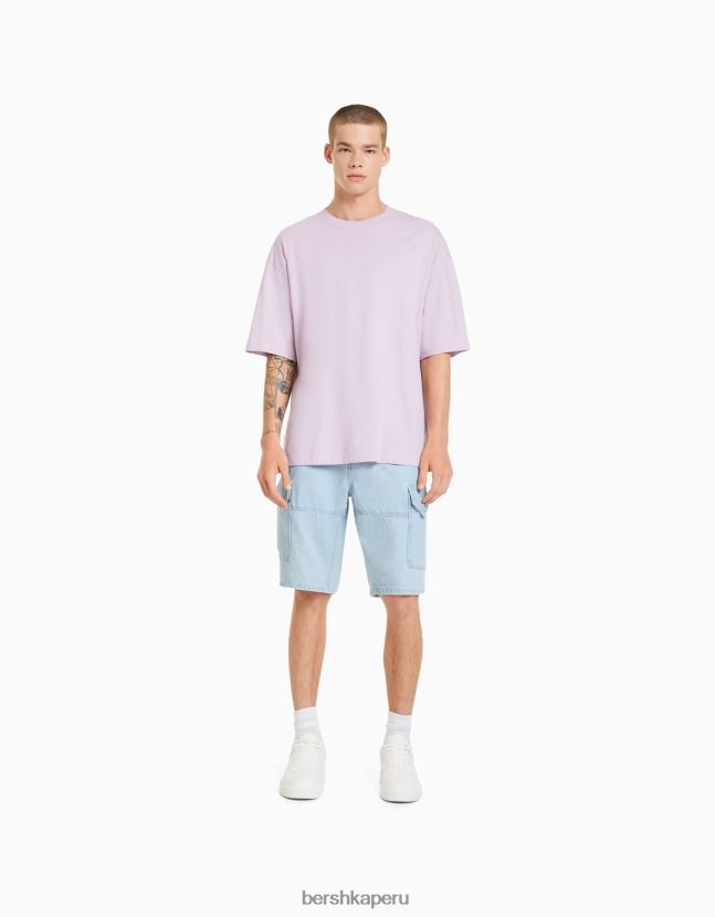 azul claro Bershka hombres bermudas holgadas tipo cargo 806J6B3288