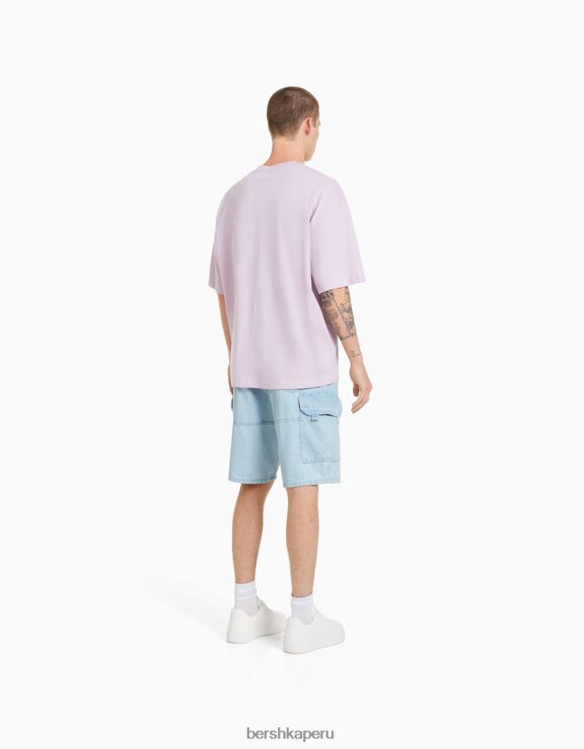 azul claro Bershka hombres bermudas holgadas tipo cargo 806J6B3288