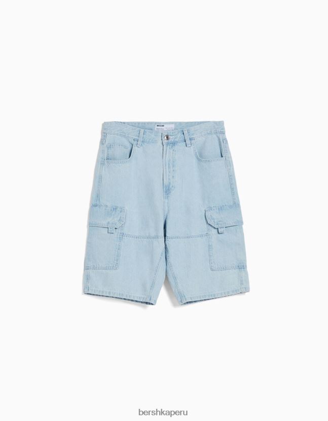 azul claro Bershka hombres bermudas holgadas tipo cargo 806J6B3288