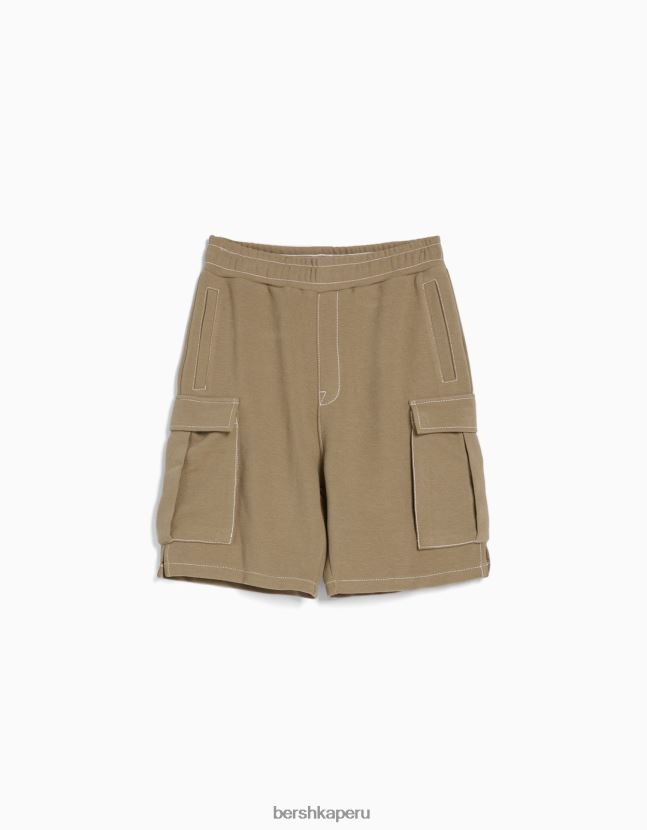 camello Bershka hombres Bermudas cargo de sarga con hilo en contraste 806J6B3292