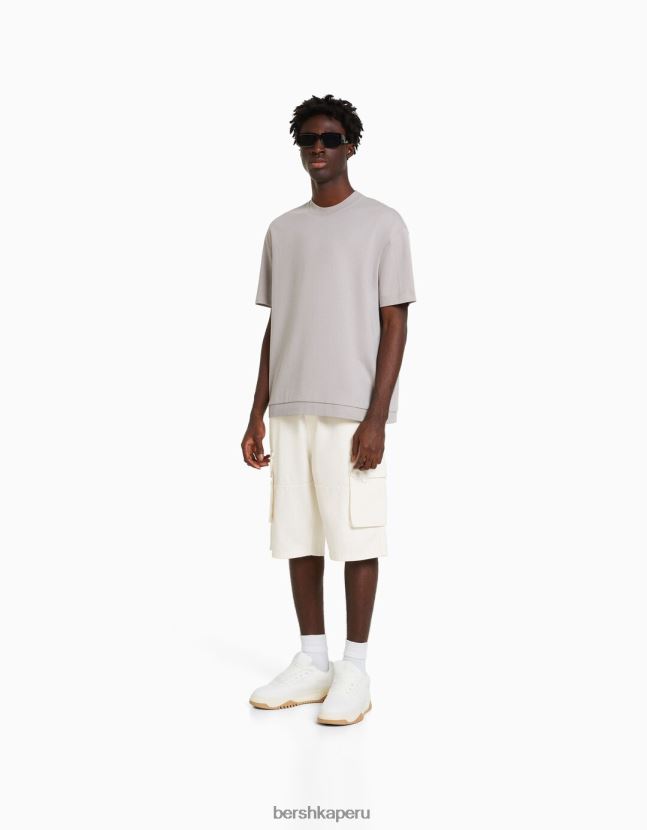 crema Bershka hombres bermudas holgadas tipo cargo 806J6B3289