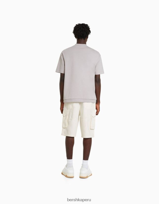 crema Bershka hombres bermudas holgadas tipo cargo 806J6B3289