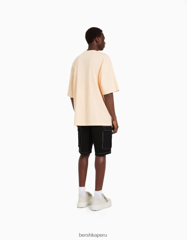 negro Bershka hombres Bermudas cargo de sarga con hilo en contraste 806J6B3291