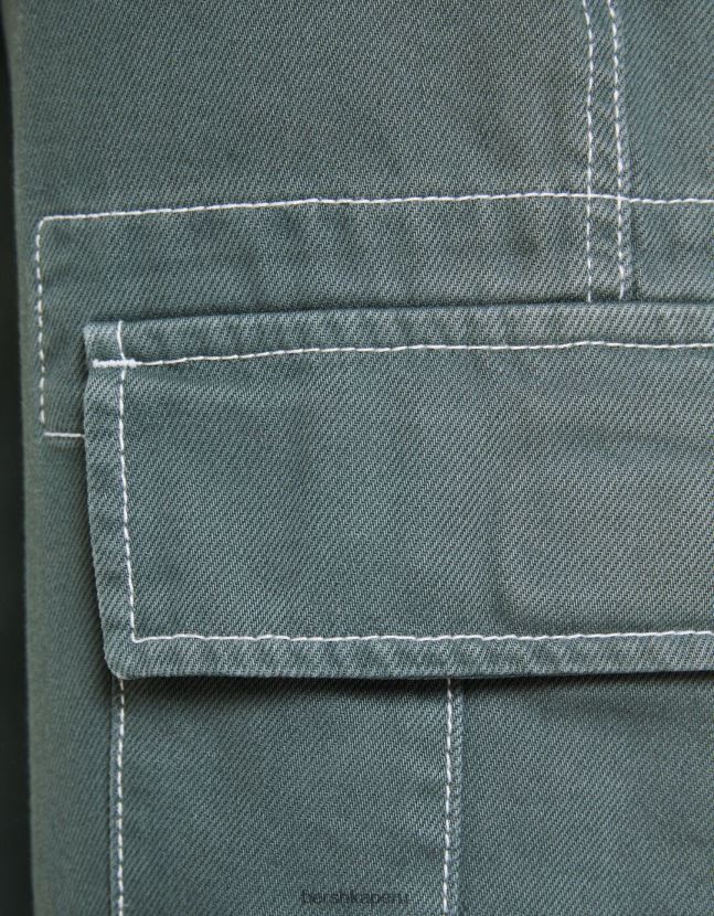 azul Bershka hombres pantalones cargo de pernera ancha con costuras en contraste 806J6B3257