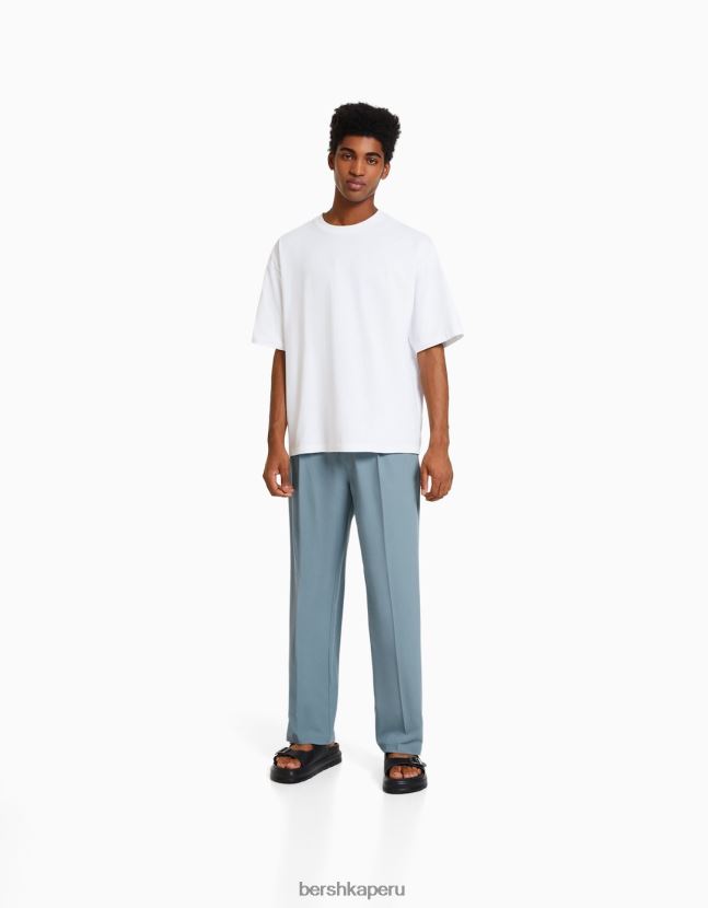 azul claro Bershka hombres pantalones de vestir anchos estilo jogger 806J6B3028