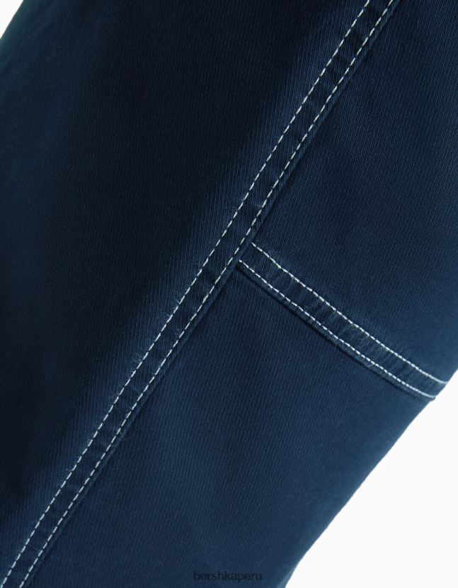 azul oscuro Bershka hombres pantalones cargo de pernera ancha con costuras en contraste 806J6B3251