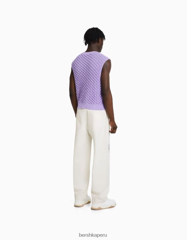 blanco Bershka hombres pantalones de algodón con bordados y rotos 806J6B3264