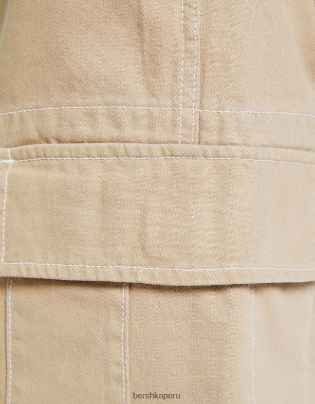 camello Bershka hombres pantalones cargo de pernera ancha con costuras en contraste 806J6B3258