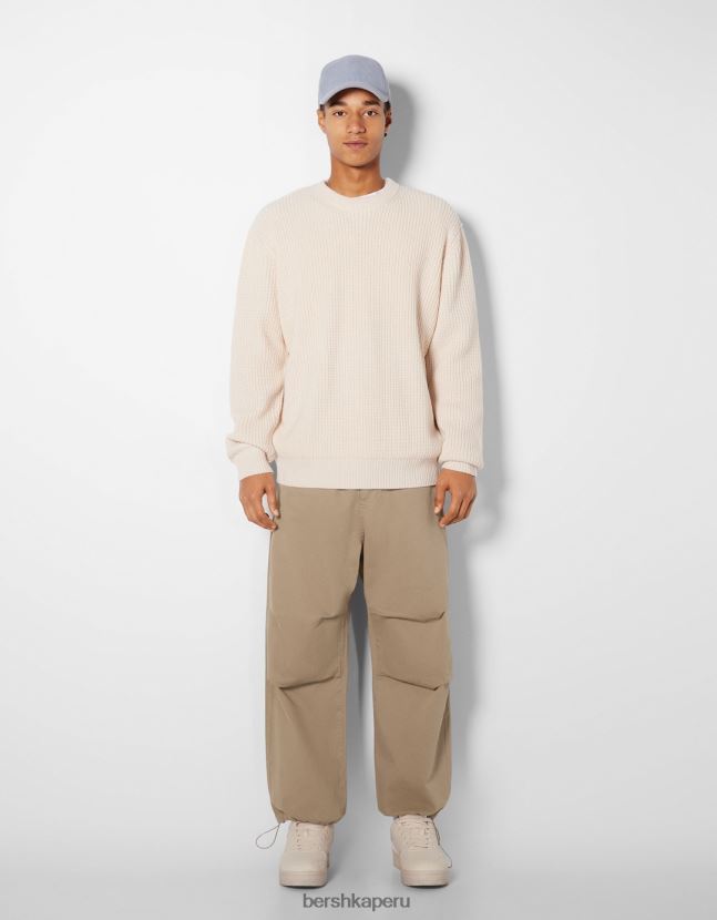 camello Bershka hombres pantalones de paracaídas de algodón 806J6B3221
