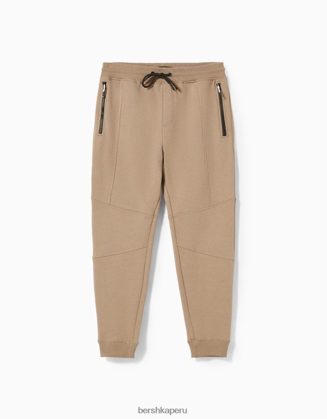 camello Bershka hombres pantalones deportivos de felpa con costuras 806J6B3218
