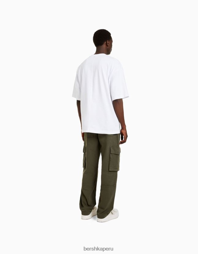 caqui Bershka hombres pantalones cargo anchos de algodón 806J6B3247