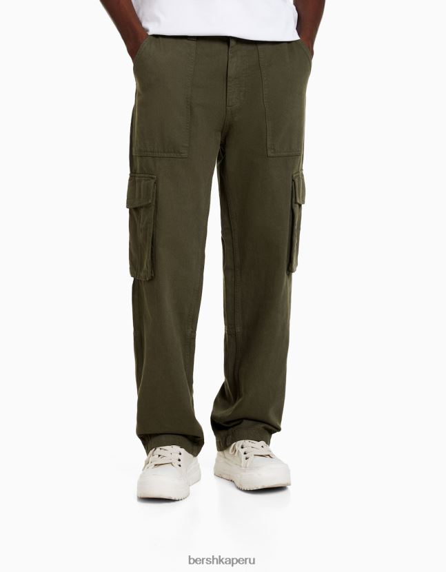caqui Bershka hombres pantalones cargo anchos de algodón 806J6B3247