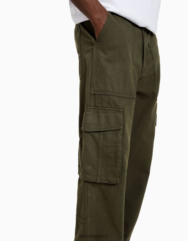 caqui Bershka hombres pantalones cargo anchos de algodón 806J6B3247