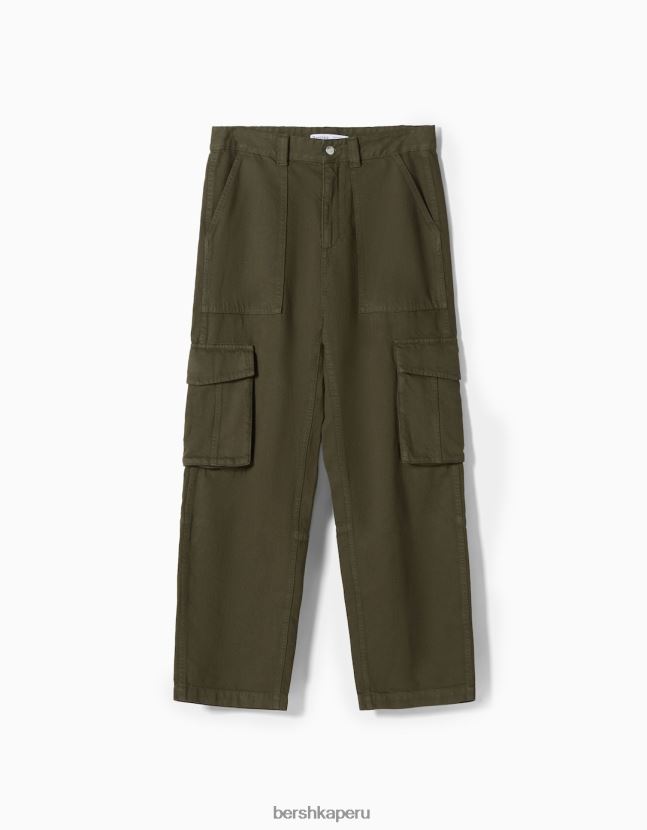 caqui Bershka hombres pantalones cargo anchos de algodón 806J6B3247
