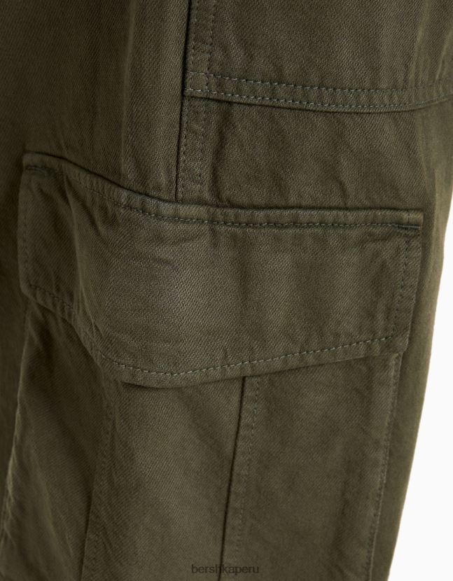 caqui Bershka hombres pantalones cargo anchos de algodón 806J6B3247