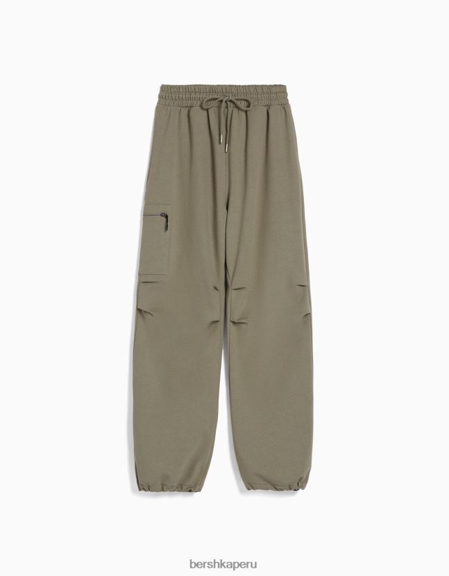 caqui Bershka hombres pantalones de paracaídas de felpa con bolsillos con cremallera 806J6B3233