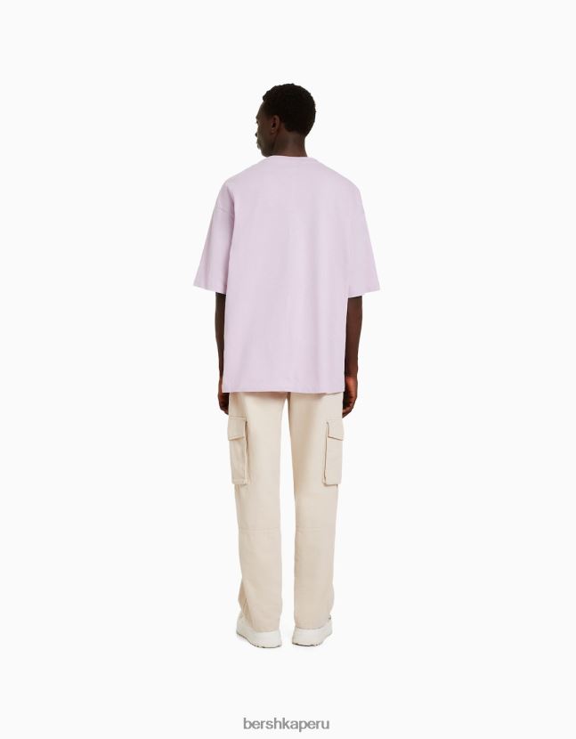 crema Bershka hombres pantalones cargo anchos de algodón 806J6B3244